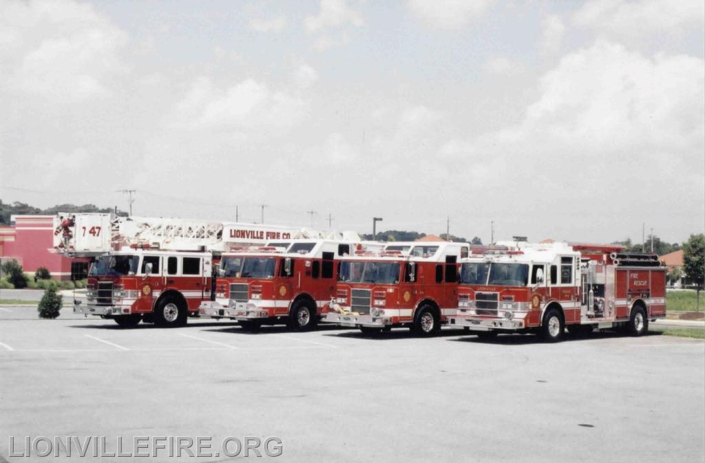 2003. From left to right: Tower 47, Rescue 47, Engine 47-4, Engine 47-2.